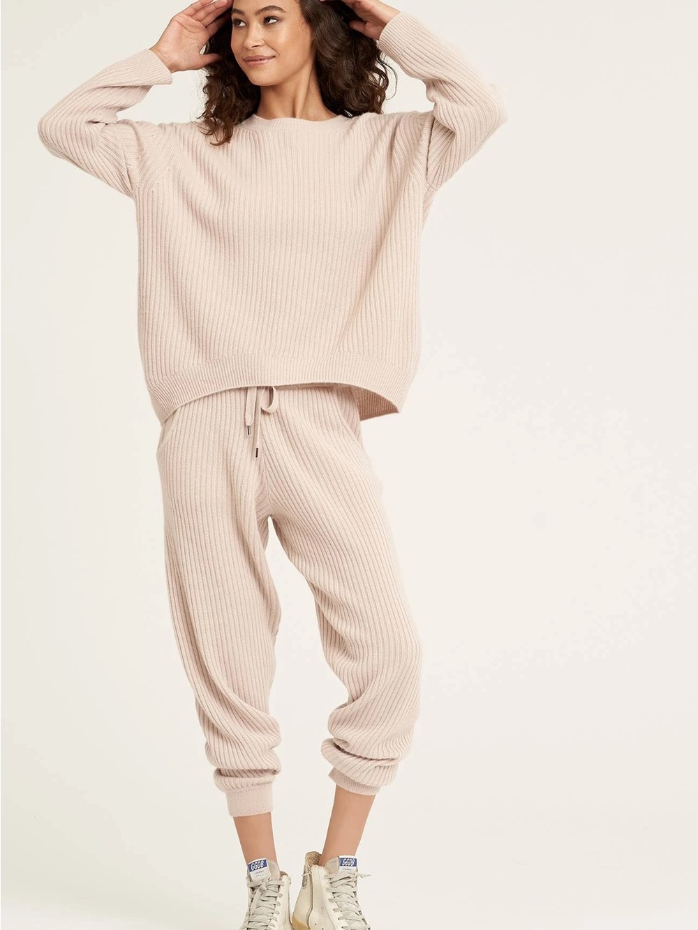 Naked Cashmere Aubrina and Campbell Crew Ribbed Lounge Set in Chalk - Size S/M